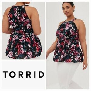 TORRID Babydoll Eyelet Tiered Top Floral Black Torrid Size 0/12/Large NWT
